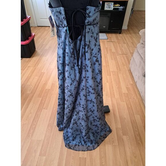 New 18W B&A Betsy Adam Blue Black Floral Formal Dress Wedding Prom Evening Gown - Picture 4 of 8